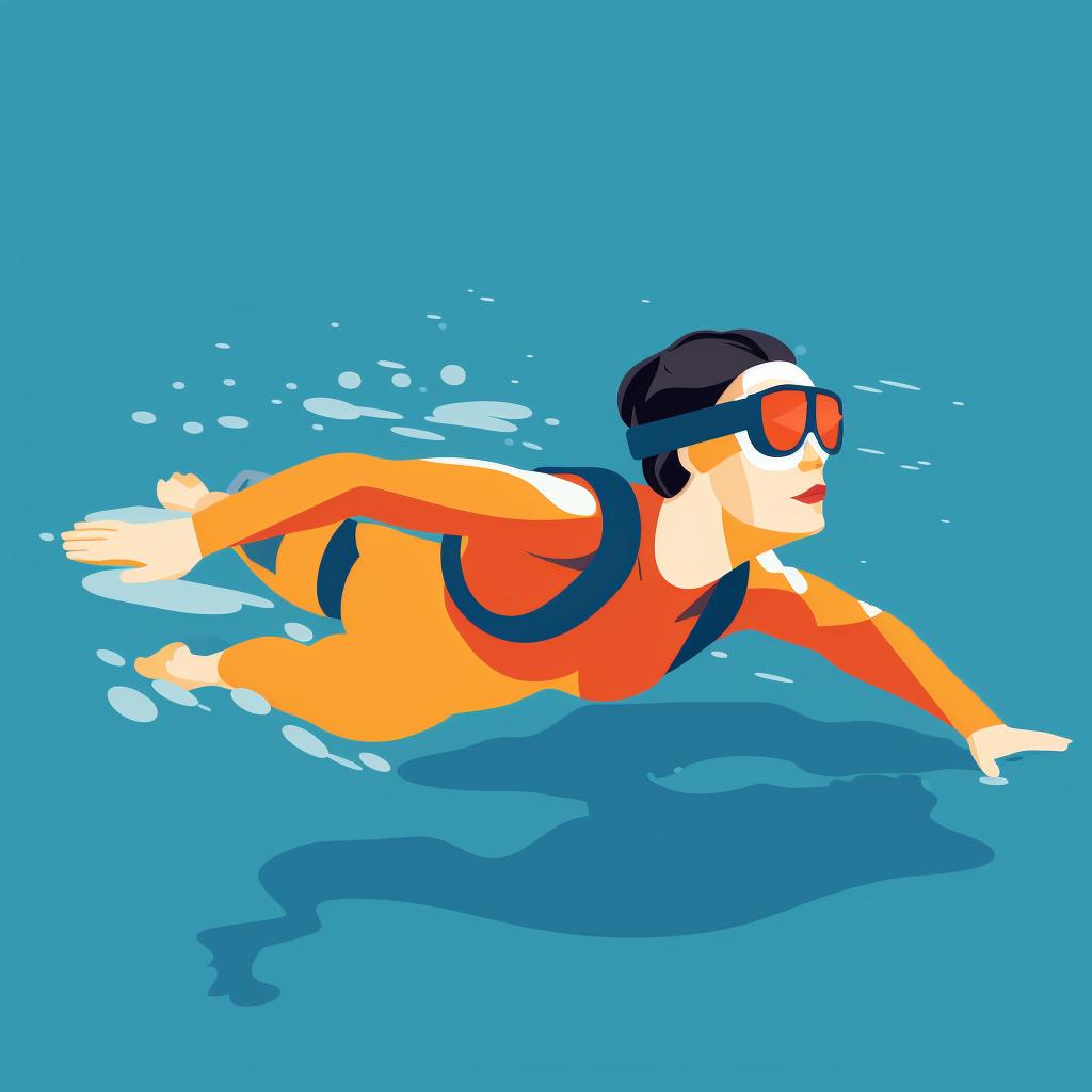 A person wearing goggles and a snorkel, diving into a swimming pool.